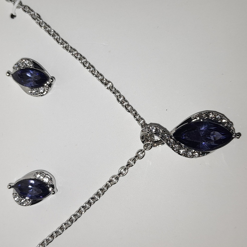 Silver-tone Pave` & Marquise Necklace and Earrings